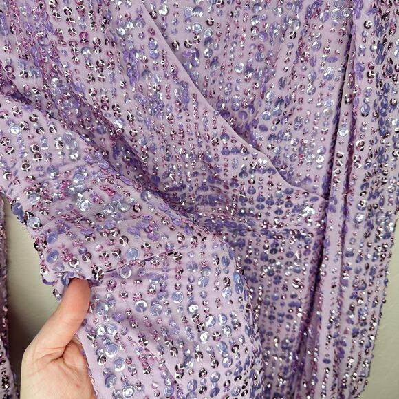 Mac Duggal Sequin Illusion Long Puff Sleeve 107641 Evening Tea Length Midi Dress - Picture 5 of 16